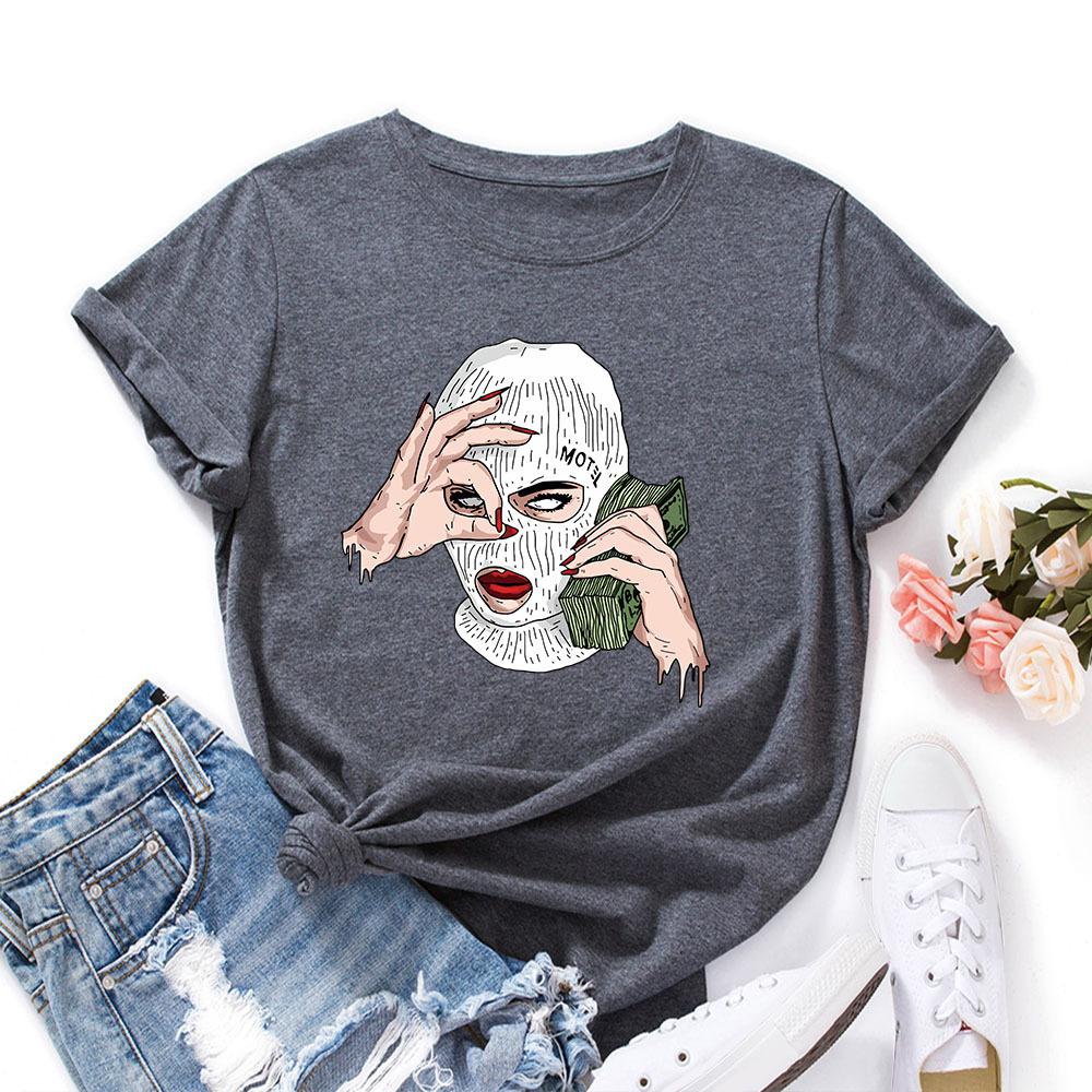 Spoof US Dollars Cotton T-Shirt Short Sleeve Round Neck Women 2d Print Tops