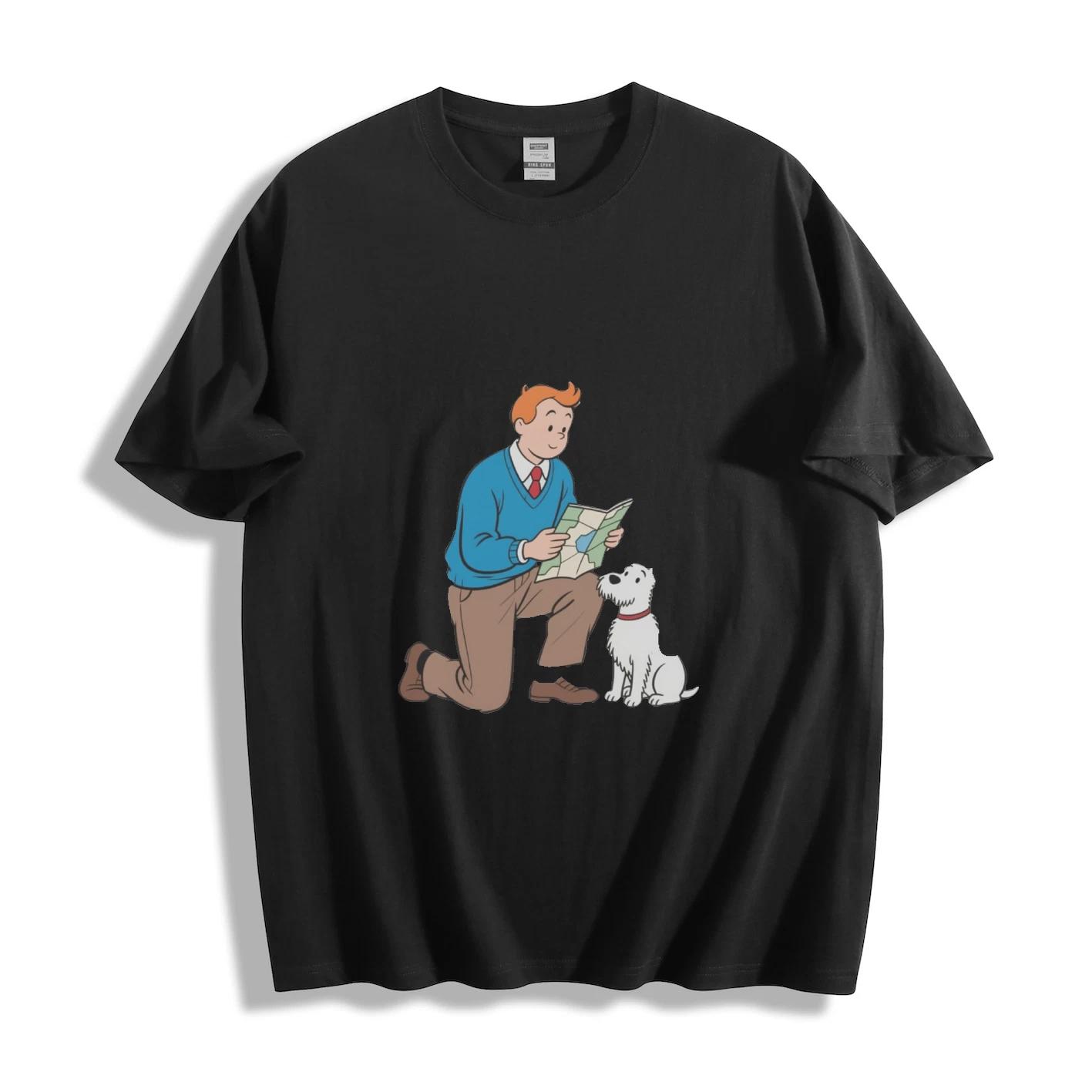 The Adventures of Tintin Tintin & Snowy Map Graphic T-Shirt XXL
