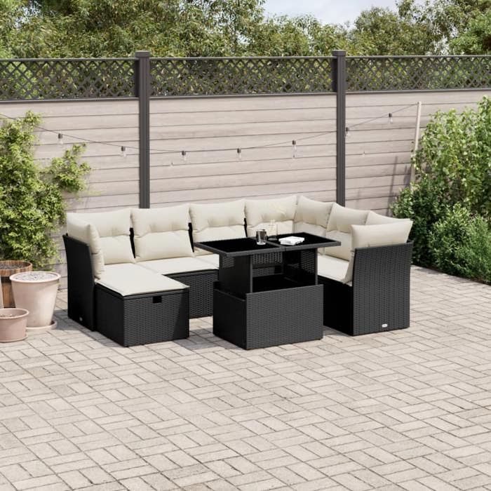 VidaXL Garden Lounge Set 8 Pcs with Cushions Black Wicker, Outdoor Sofa Set, Garden Lounge, Set 3274676