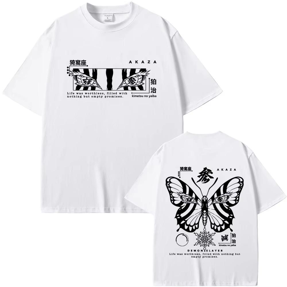 Anime Demon Slayer Akaza Butterfly Eyes Graphic Tshirts Men Women Clothing Fashion Oversize Streetwear Man Casual Cotton T-shirt