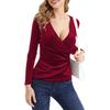 Fashion Sexy Solid Color Slim Pleated Top Women's V-Neck Long Sleeved Blouse Spring and Autumn Women's T-Shirt Clothes