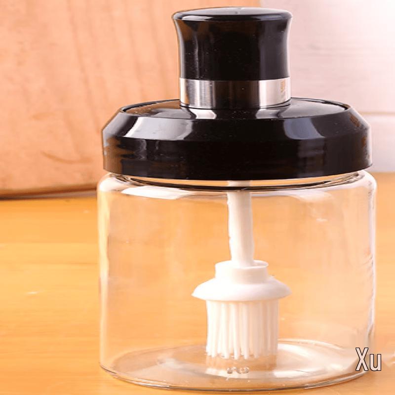 Glass Spice Jar with Integrated Spoon Lid and Brush