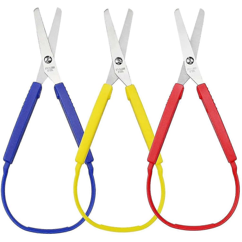 3 Pieces Colored Loop Scissors, Safety Self-opening Scissors, Easy Grip