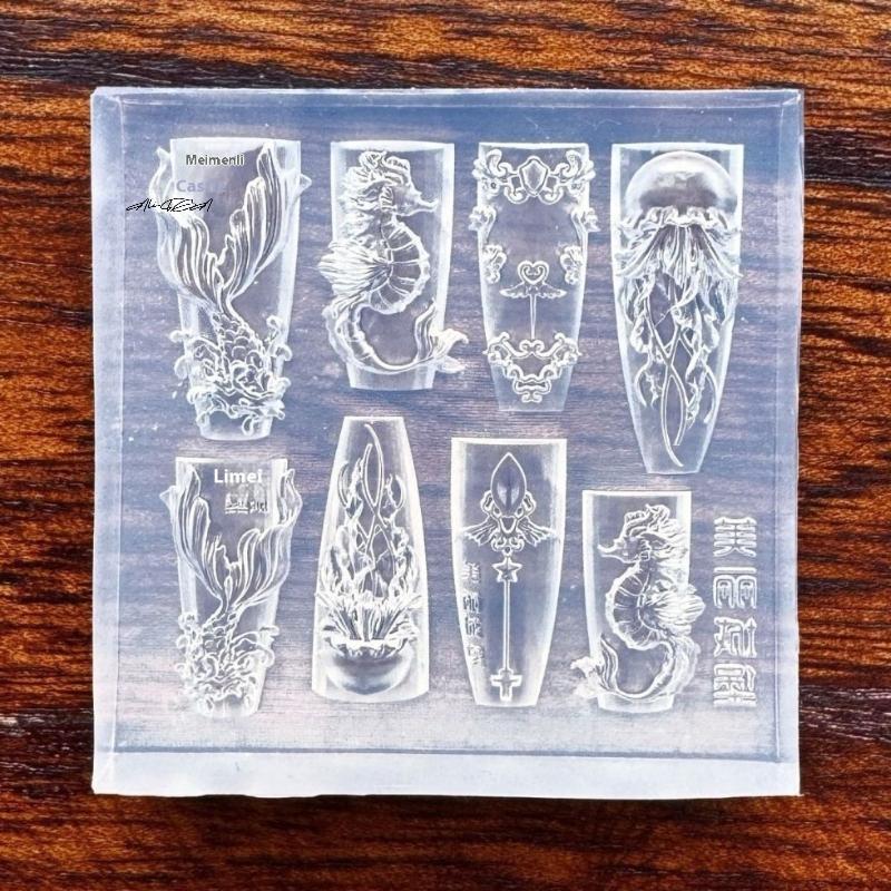 3D Silicone Nail Mold Sea Shell Starfish Fishtail Jellyfish Conch Transparent Nail Art Carving Template DIY Accessories