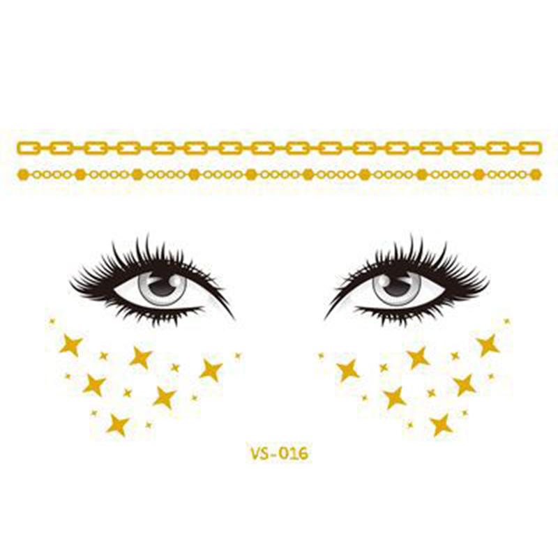 Pegatinas de purpurina para tatuajes faciales, tatuajes temporales metálicos dorados, calcomanías de maquillaje impermeables para chicas, fiestas, festivales de música