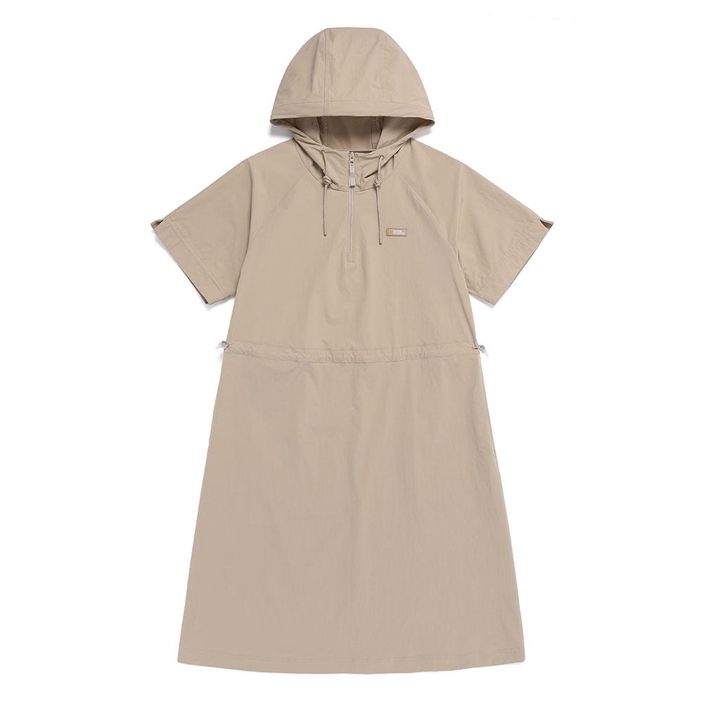 NATIONALGEOGRAPHIC N262Wop141 Women'S Freeze Stretch H-Line Hooded Short Sleeve Dress Mourning Beige