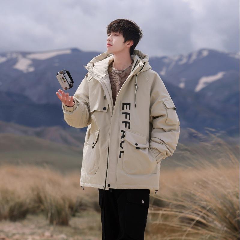 

Короткая зимняя куртка с капюшоном, новый модный тренд, пуховик из утиного пуха, утолщенный, ветрозащитный, теплый, повседневный, для холодной погоды, мужской M