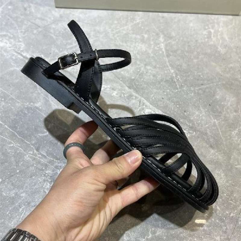 

Baotou Roman sandals female summer fairy wind 2025 new hollow woven retro French gentle wind flats 40