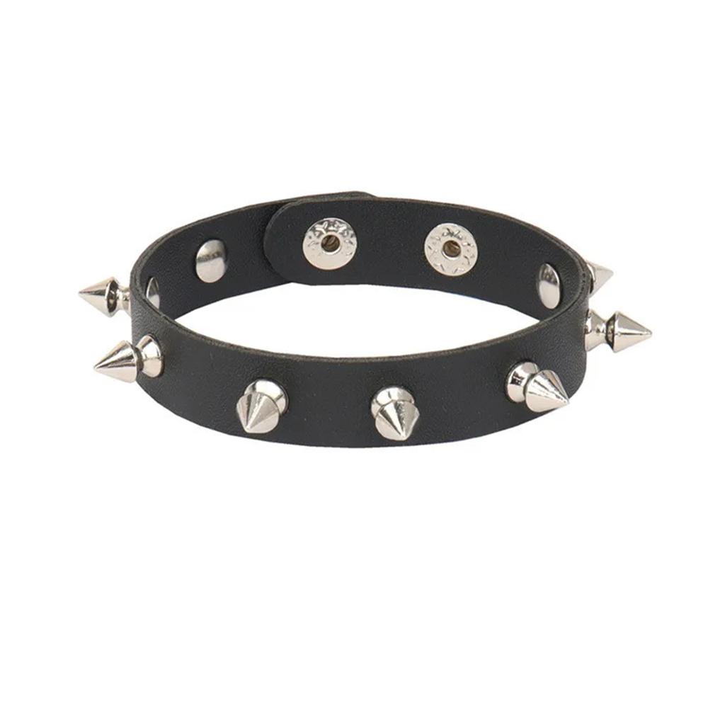 2025 Pu Leather Studded Bracelet Choker Punk Spike Rivets Cuff Black Wristband Adjustable Cuff Bangle