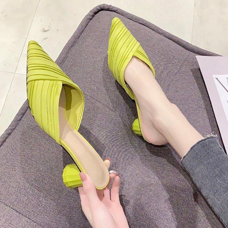 

Европейская и американская модная женская обувь 2024 года, лето, новый стиль, повседневный, острый дизайн, толстый каблук, нескользящие босоножки на высоком каблуке 39 зелёный