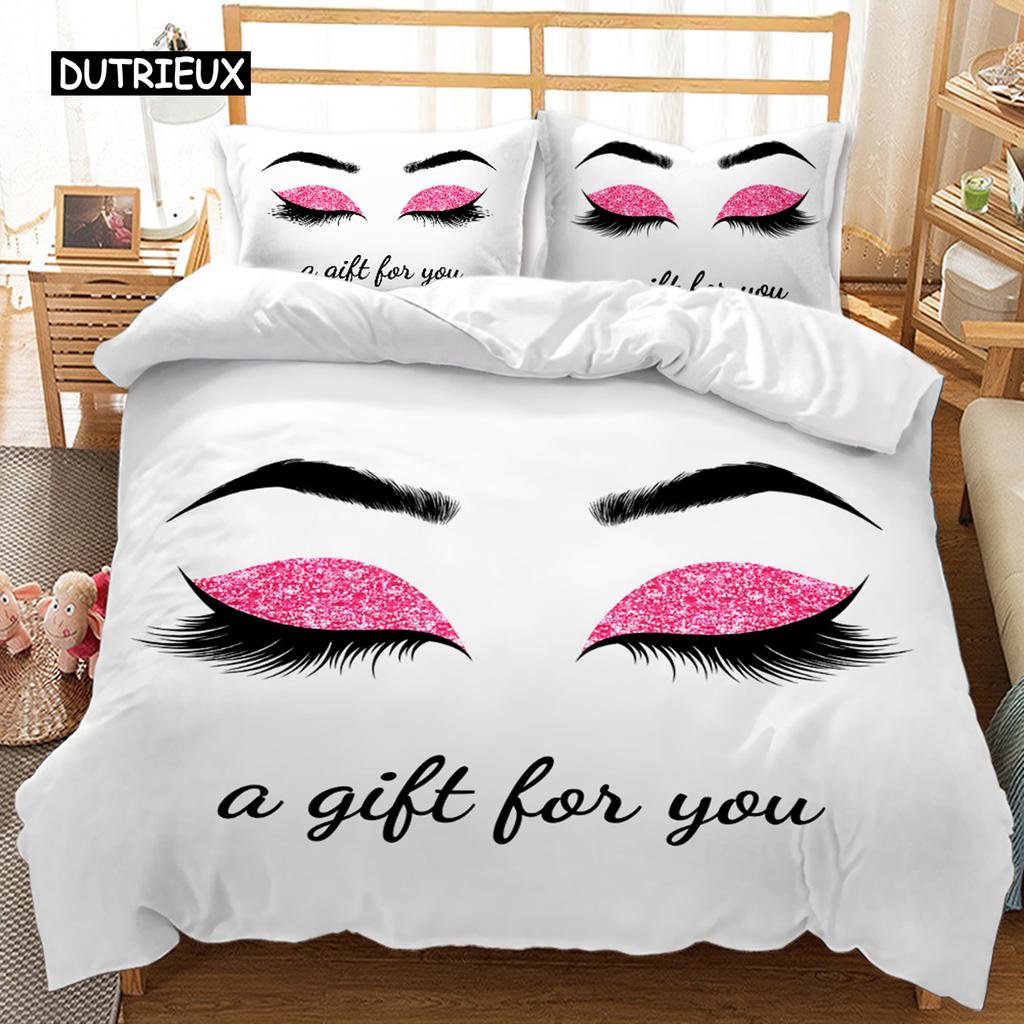 Eyelash Duvet Cover Closed Eyes Glamor Makeup Cosmetics Beauty Feminine Design Twin Bedding Set Queen King Polyester Qulit Cover