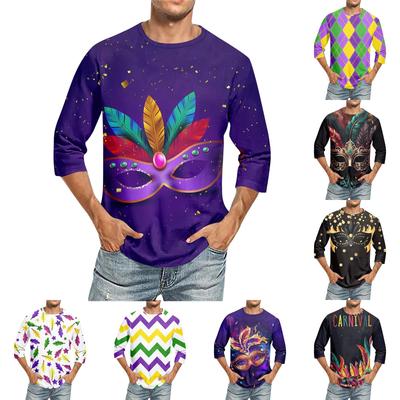 Men's Round Neck Seven Quarter Sleeve Top T-shirt, Men's Casual Loose Seven Quarter Sleeve