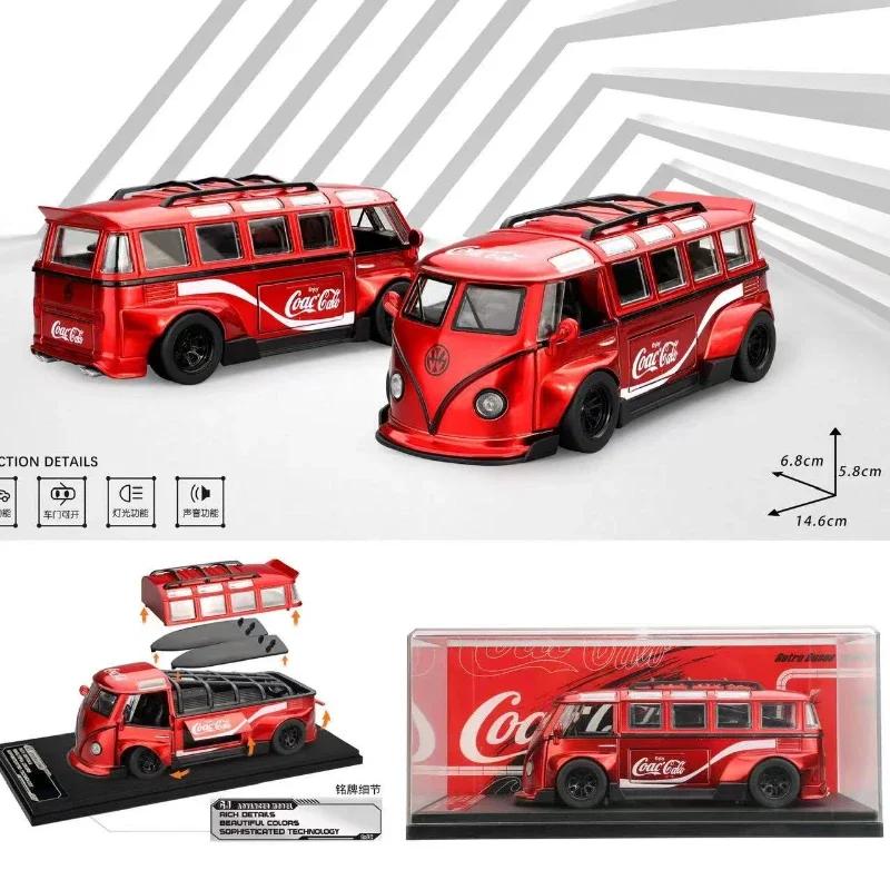 ABBY1 1:32 T1 Bus Modell Sound Licht Kinder Junge Diecast Spielzeugfahrzeug Kollektives Heimdekor Metall Miniatur Auto
