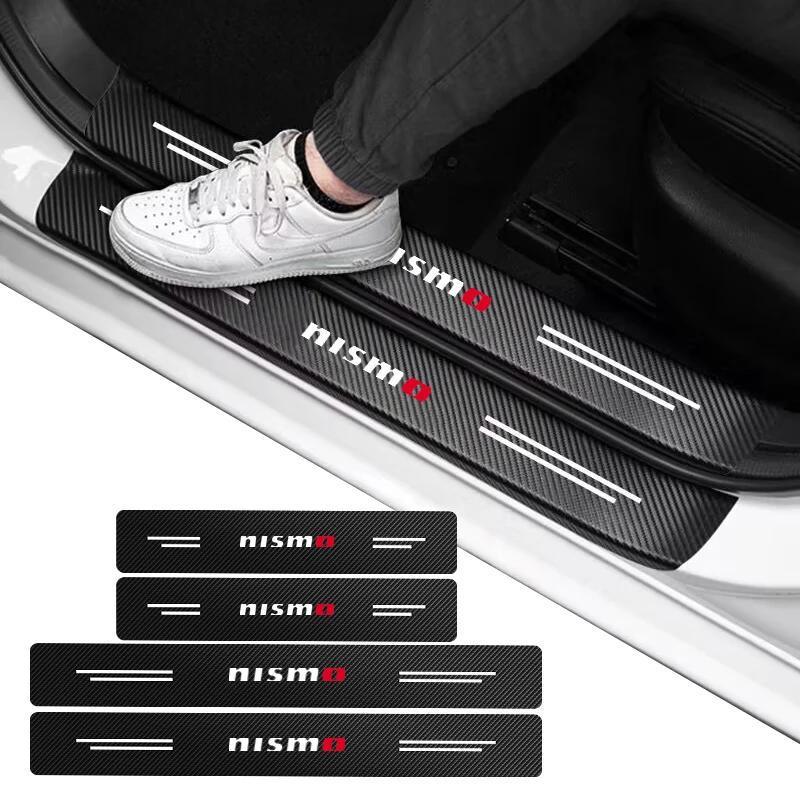 4Pcs Carbon Fiber Car Door Threshold Plate Stickers For Nissan Nismo Note Armada Pulsar Pathfinder X-Trail Qashqai Accessories