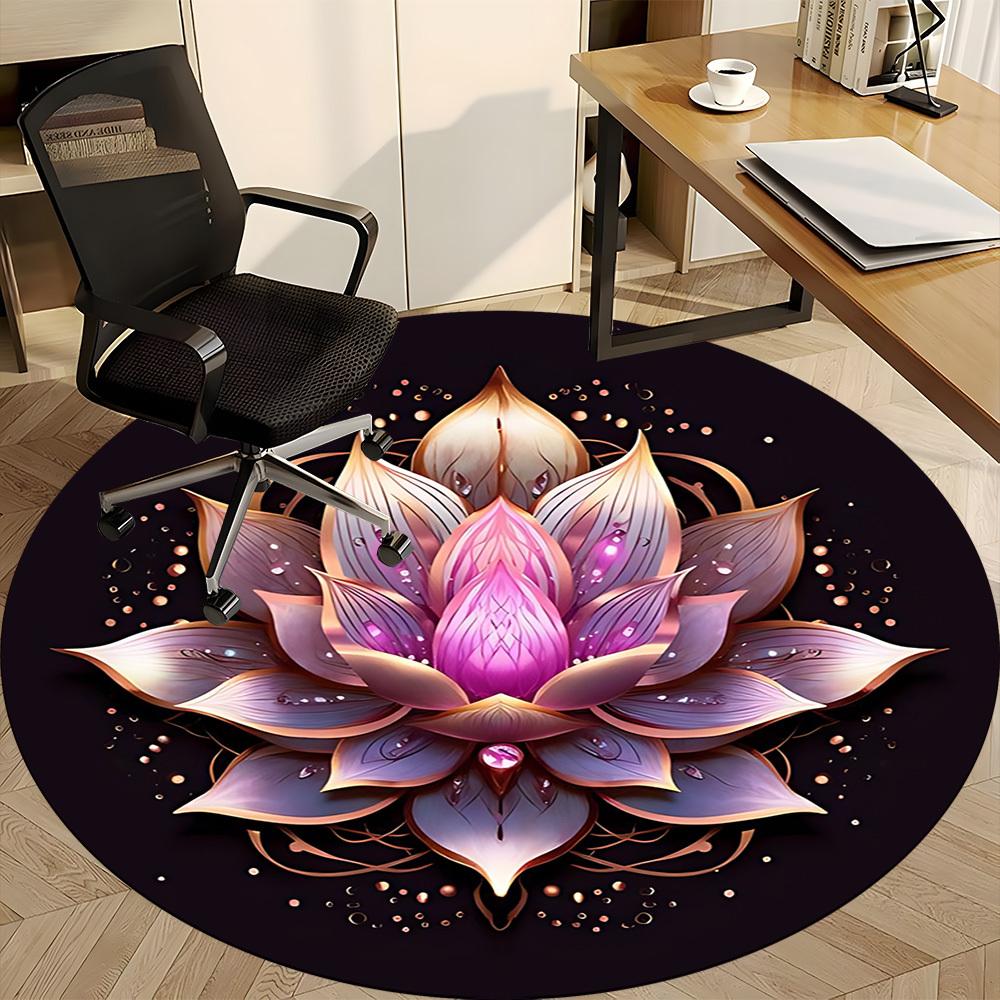 1pc Lotus Flower Mandala Office Round Rug, Carpet for Office, Gaming, Lightweight Round Floor Mat yy260208089