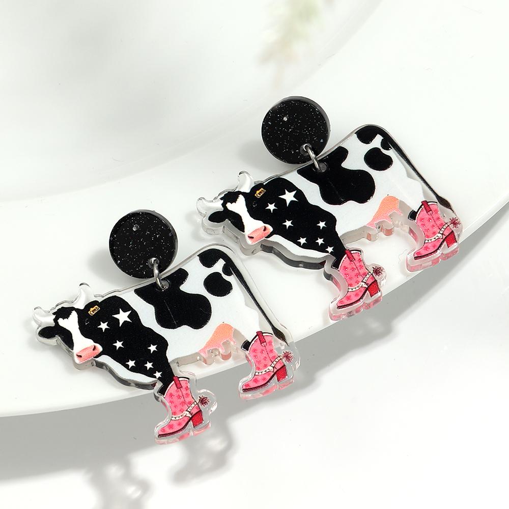 Cute Flower Cow Acrylic Print Earrings for Women Girls New Cartoon Hat Boot Cattle Animals Drop Earring Lovely Jewelry Gifts
