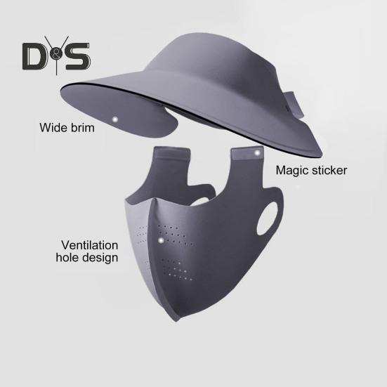 Sunscreen Face Guard Ice Silk Breathable Holes Sun Protection Hat Wide Brim Design Fastener Tape Face Guard