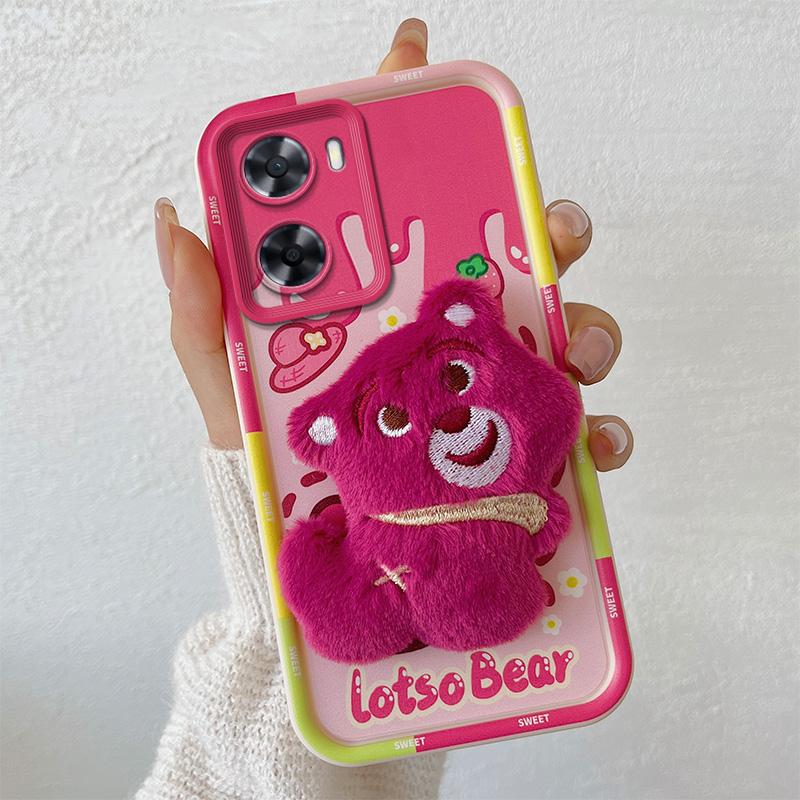 KEYSION Urocze pluszowe etui 3D z kreskówką dla OPPO A57 4G A57 S A77 ze smyczą, silikonowy, wstrząsoodporny pokrowiec na telefon dla Realme Narzo 50 5G