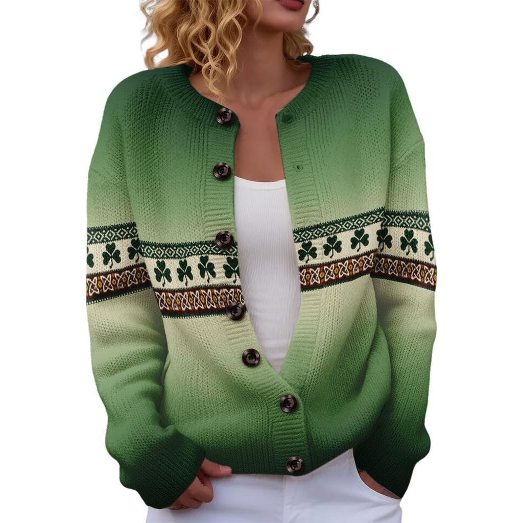 LXF-YK52 Crew Neck Cardigan St. Patrick's 3D Printed Sweater New Knitted European beautiful woman