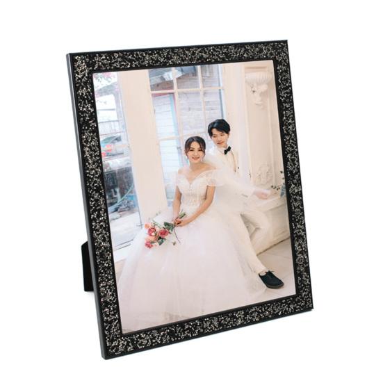 5/6/7 Inch Photo Frame Shiny Rhinestone Edge Electroplated Stainless Standing Anti-skid Luxury Oblong Glitter Wall Mounting Table Top Display Picture
