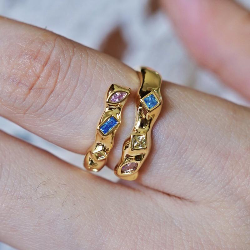 Trendy Rainbow Colored Adjustable Open Ring For Women With Geometric Design And High-end Aesthetic