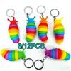Creative Rainbow Fidget Slug Keychain Cute Sensory Toy For Kids Adults Car Backpack Pendant Gift Home Decor Key Accessory
