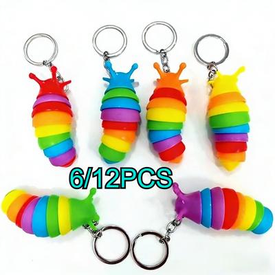 Creative Rainbow Fidget Slug Keychain Cute Sensory Toy For Kids Adults Car Backpack Pendant Gift Home Decor Key Accessory