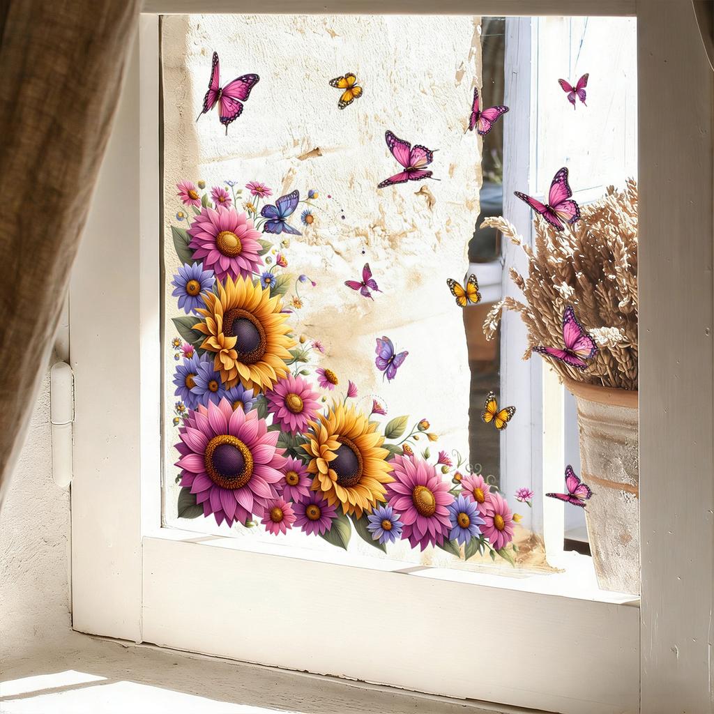 Creative Sunflower Glass Stickers for Bedroom, Living Room, Kitchen, Bathroom and Windows