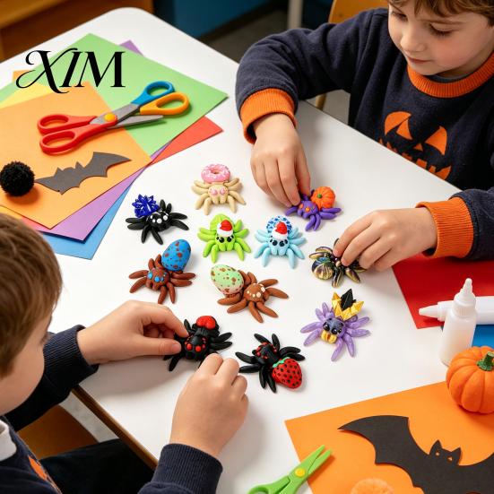 Spooky Halloween Decorations 3D Printed Spider Egg Set with 10Pcs Articulated Small Spiders, Movable Joint Safe PLA Toys Figurines, Fidget Toy,