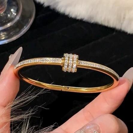 Titanium Steel Bracelet Women's High-end Zircon Couple Bracelet Light Luxury Ring Bracelet Ring Hand Jewelry New Style