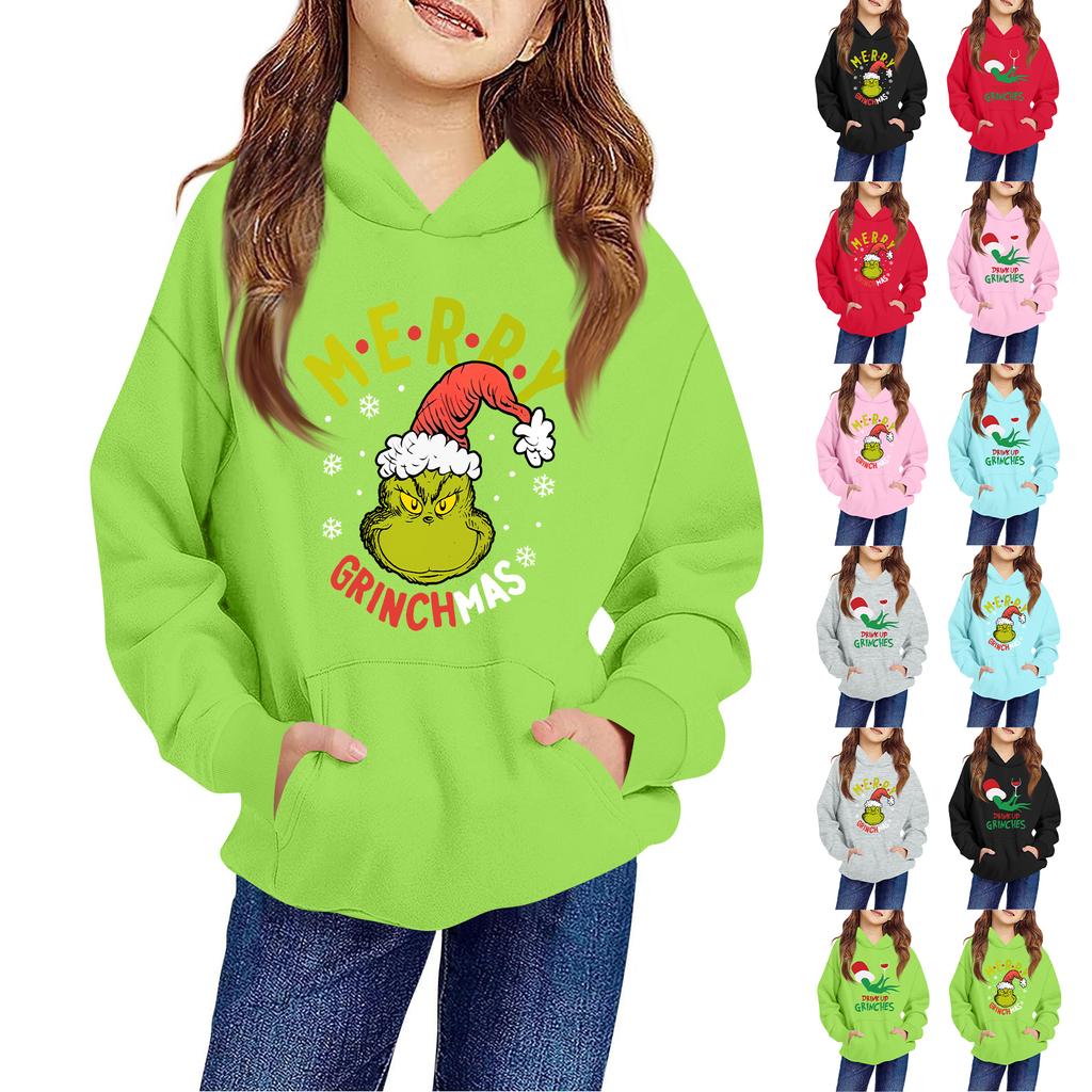 Barne langermet løstsittende genser med hette, snøring og ensfarget