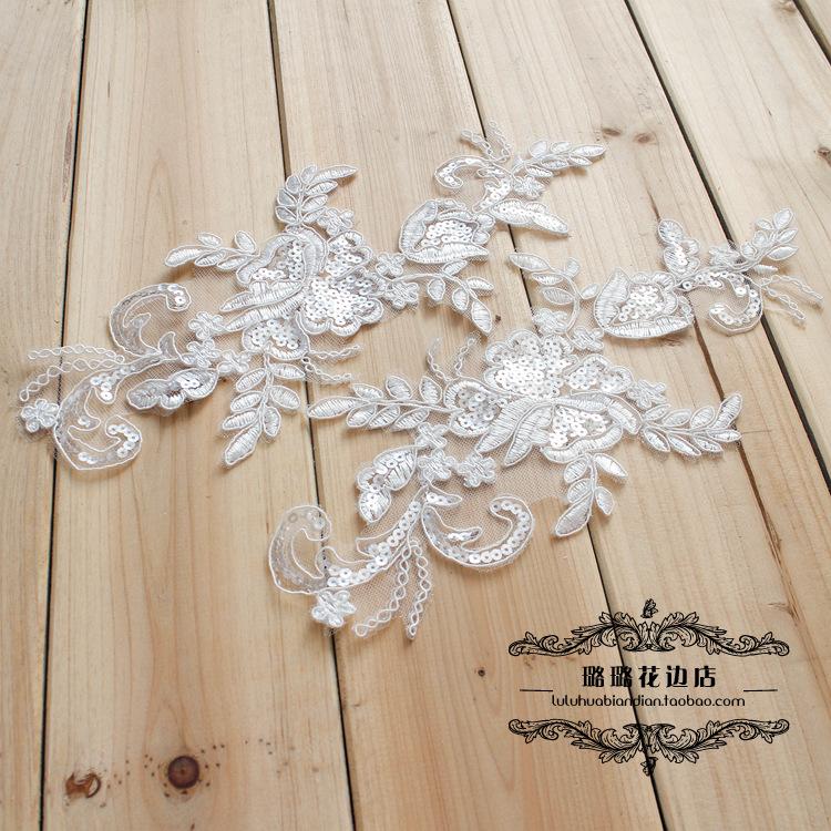 Lace Flower Lace Wedding Dress Head Jewelry Veil Handmade Diy Material Book White Sequin Applique Accessories