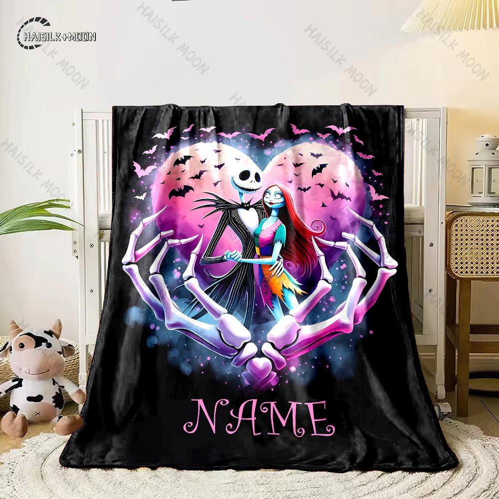 Free Shipping! Custom Name Blanket with The Nightmare Before Christmas Print, All-Season Multi-Use for Nap,Camping,Car,Sofa Gift