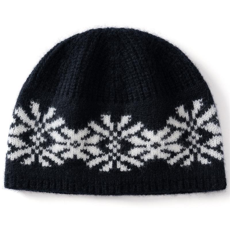 France Paul Fair Island Jacquard Consinee pure cashmere knitted hat bag head cold hat thin face show face small bucket hat