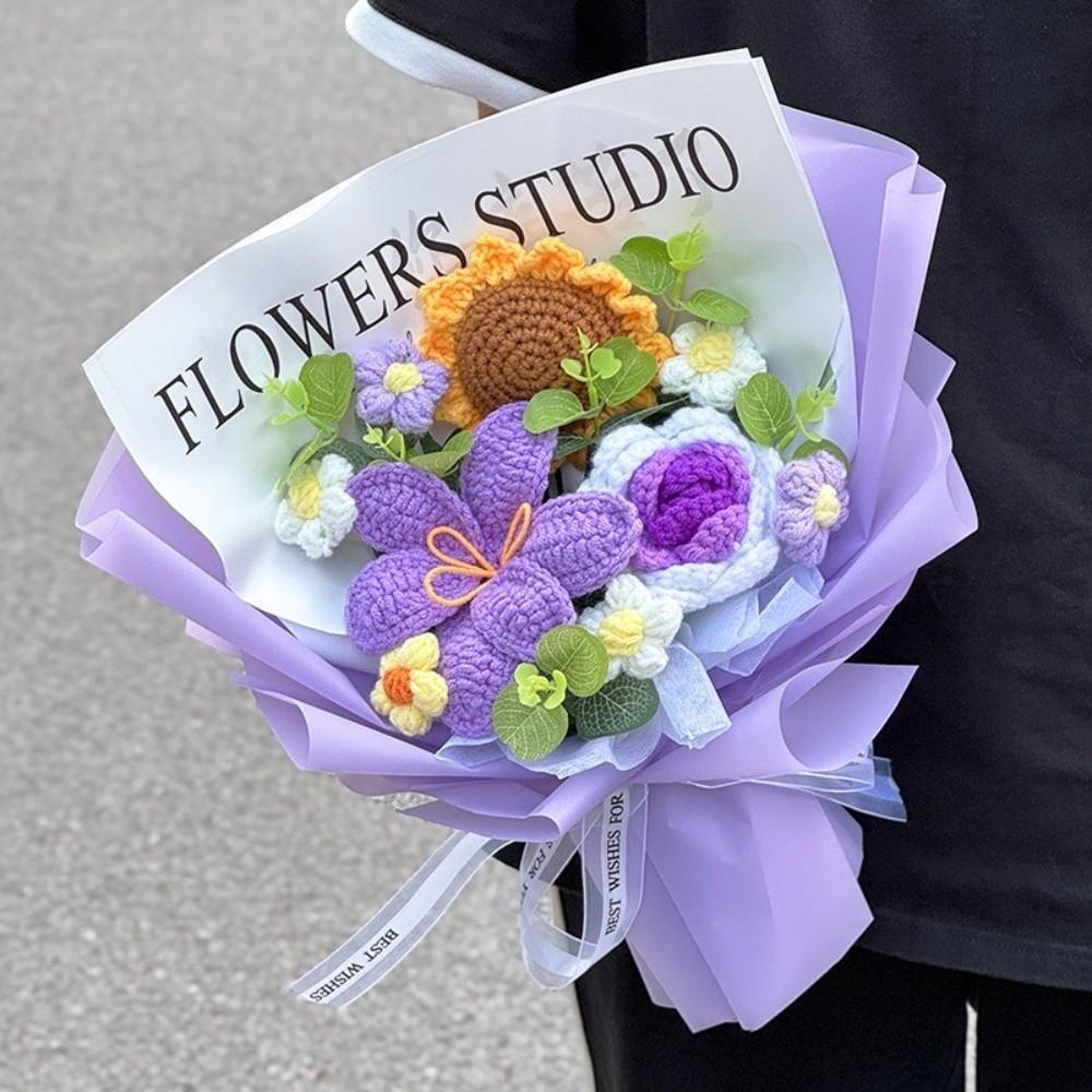 Woven Crochet Flower Bouquet Sunflower Artificial Flowers New Knitted Flower  Valentines Day Gift