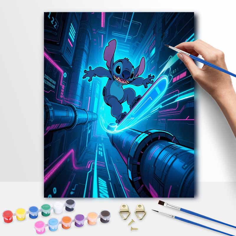 Disney Stitch cyberpunk neon art oil painting digital painting art kit handmade diy painting home decoration gift 20x30cm