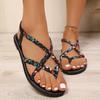 Fashion Floral Printing Flat Sandals for Women Summer 2025 New Lightweight Slip On Beach Shoes Woman Braided Band Sandals