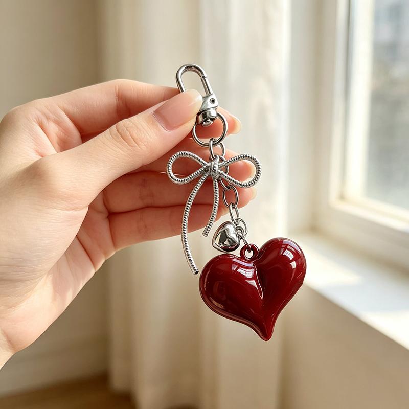 Yogodlns Exquisite Temperament Red Heart Bow Charms Keychain Versatile Phone Pendant Fashion Backpack Hanging Ornament