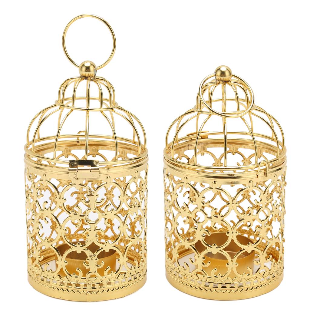 2 Pcs Bird Cage Candle Holder Vintage Exquisite Elegant Hollow Out Pattern Metal Candlestick for Party Decoration