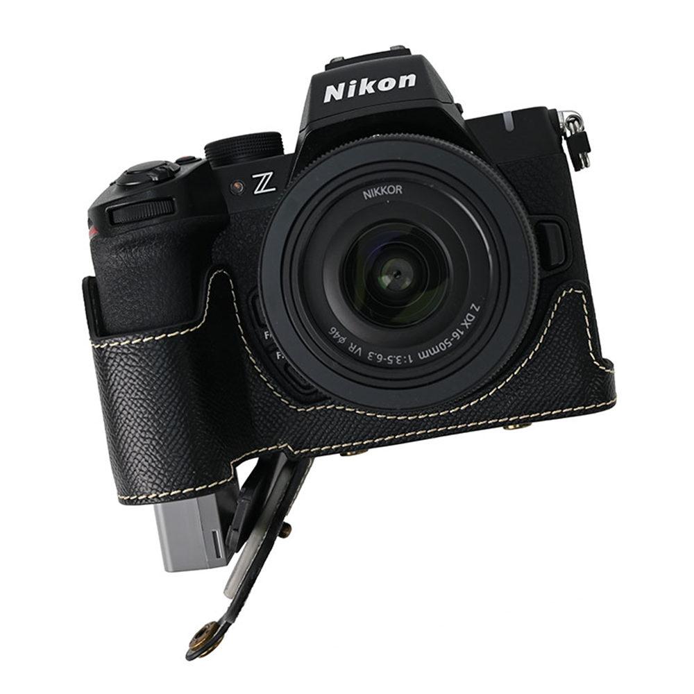 Z50II Palm Print PU Leather Camera Bag Case For Nikon Z50II Battery Opening Protective Cover With Shoulder Strap