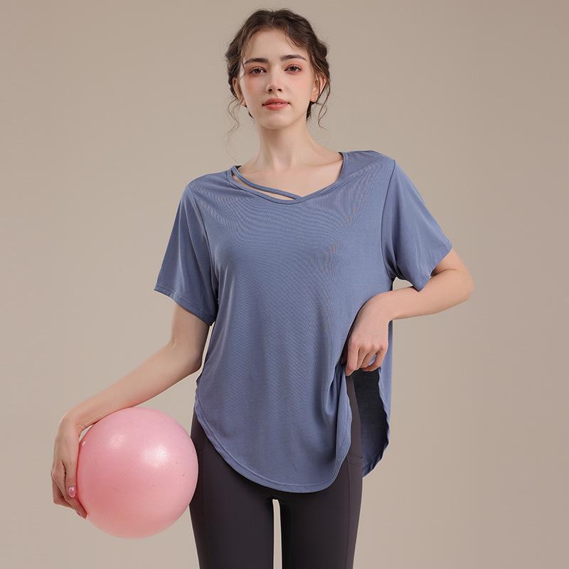 Women's Summer Loose Fit Sport Cover-up Yoga T-Shirt - Breathable, Sweat-wicking, Short Sleeve Fitness Top
