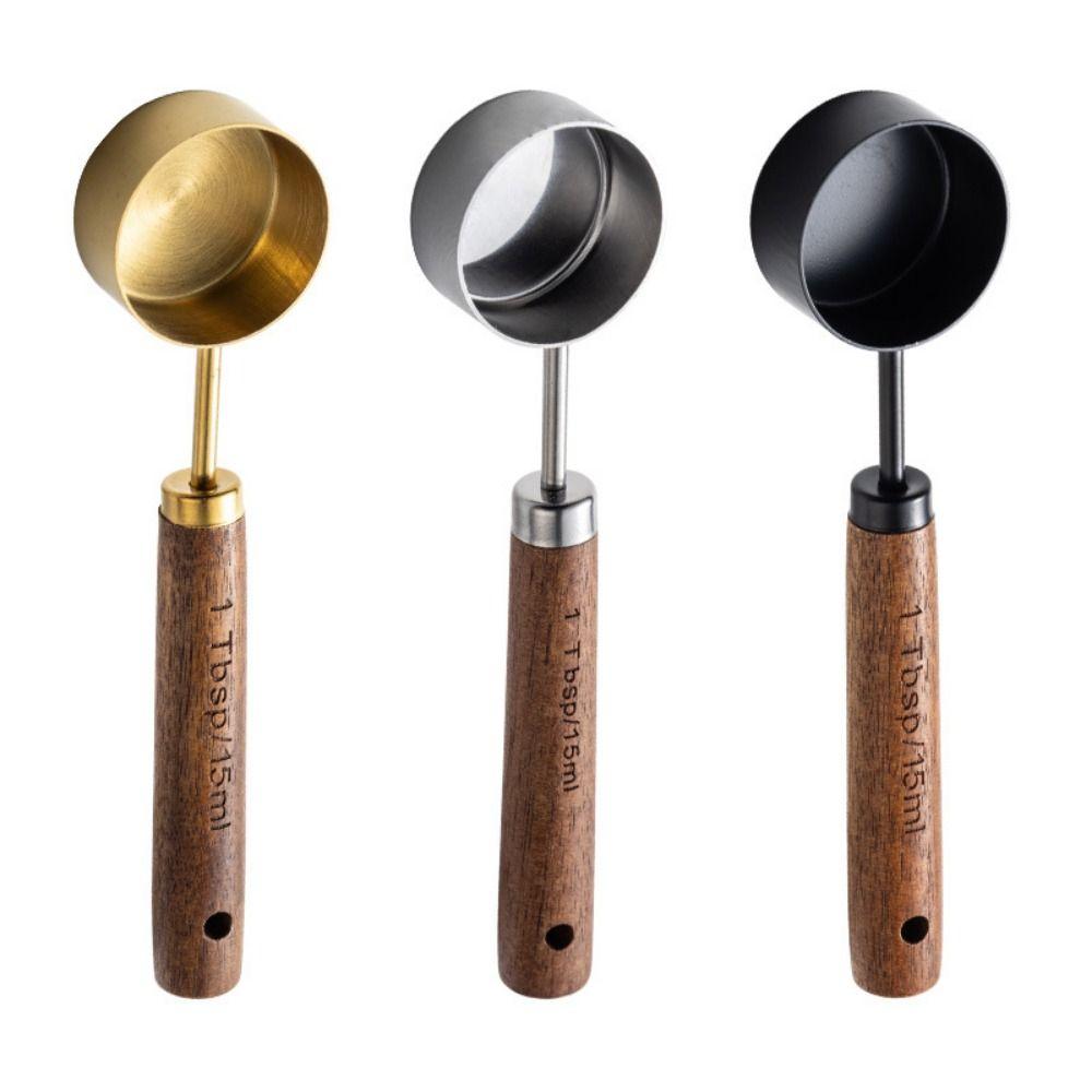 Stainless Steel 15ML Measuring Spoon Walnut Handle Versatile Coffee Bean Spoon Blending Coffee Powder Spoon Coffee Powder