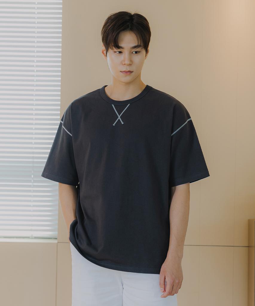 BAKKEN [Men] Color Block Stitch Point Short Sleeve T-Shirt Bk4216 (4 Colors)