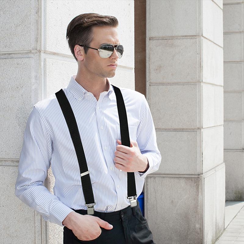 Suit Strap Clip Men'S Anti-Drop Four Clip Buckle 3.5Cm Elastic Elastic Adjustment Dress Suspender Belt