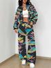 Striped Autumn And Winter New European And American Women'S Clothing Pink Flower Printing Suit Women