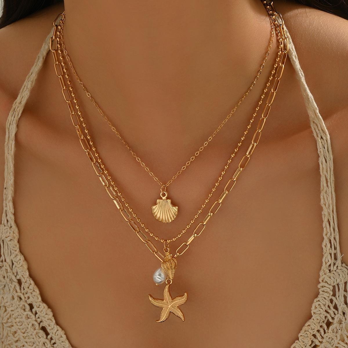 

Necklace wholesale, niche high-end metal jewelry, starfish pendant accessories ins wind conch shell neck chain