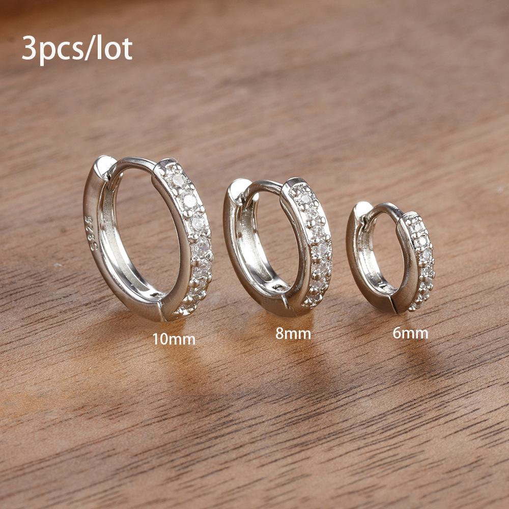 3 Piece Fashion Stainless Steel Round Star Drop Earrings Set for Women 18K Gold Plated Dangle Earring Punk Unisex Rock Zircon