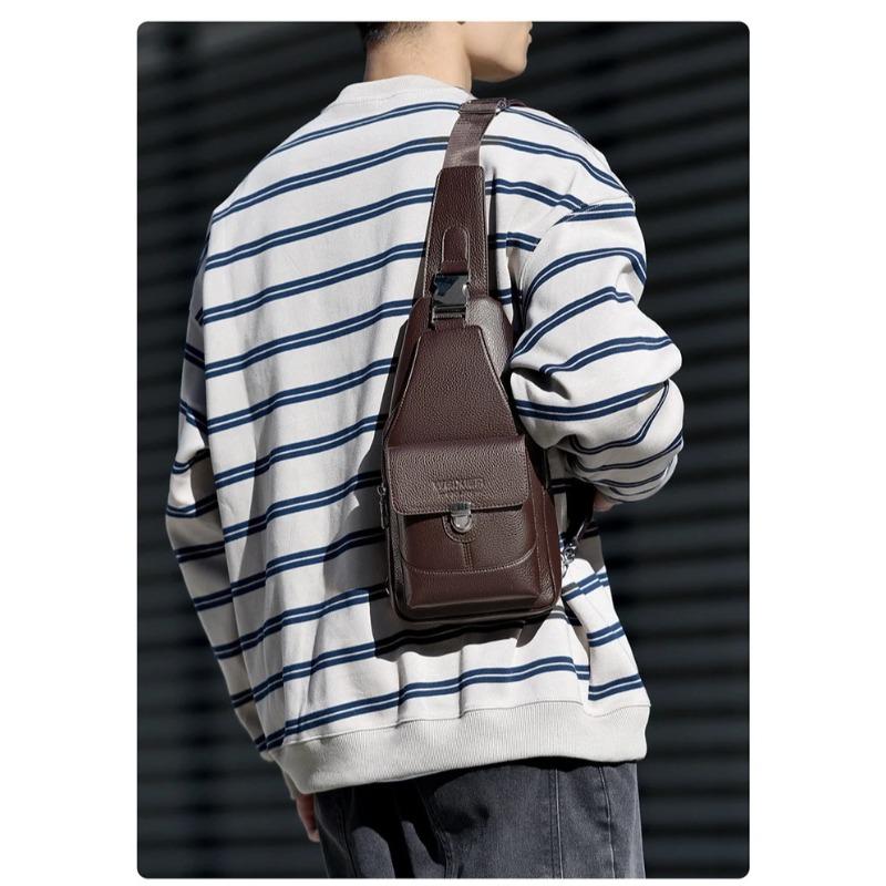 Large Capacity Men's Crossbody Bag  PU Leather Sling Pouch, Chest Bag,for Phone, Wallet & Keys, Outdoor & Daily Commute
