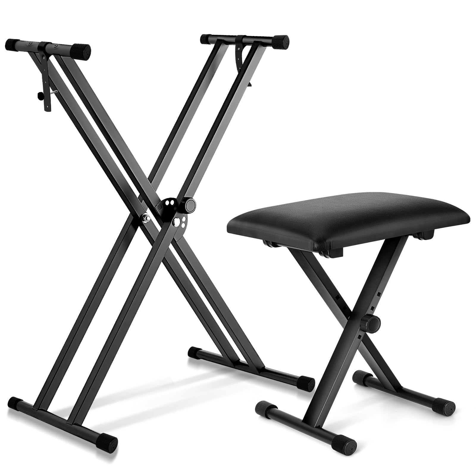 

KAKETE Electronic Piano Stand and Bench Set, Keyboard Stand & Keyboard Bench for 54/61/73/76/88 Key Keyboards, Foldable Storage, X-Type Keyboard Bench