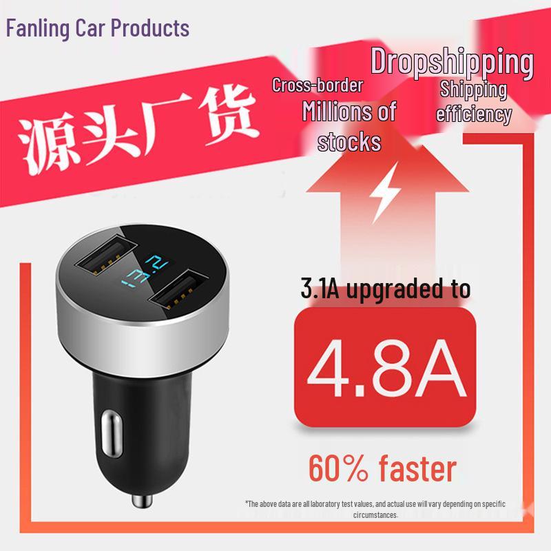 3.1A Dual USB Car Charger with LED Display, Monitors Voltage & Current